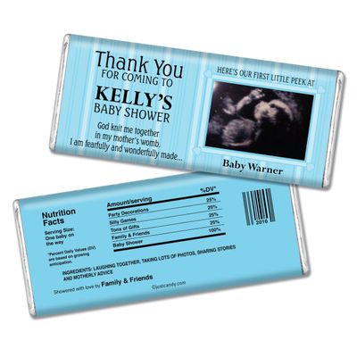 Baby Shower Favors with Sonogram Photo Personalized Chocolate Bars (12 Pack) - Blue