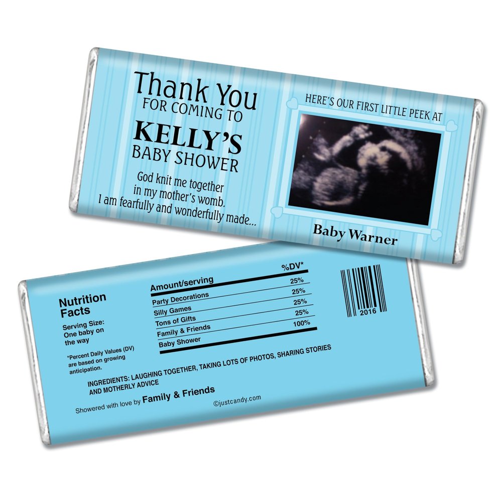 Baby Shower Favors with Sonogram Photo Personalized Chocolate Bars (12 Pack) - Blue