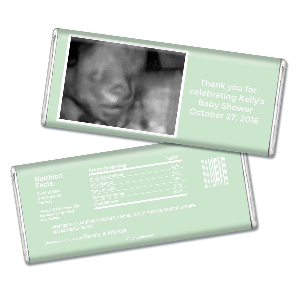 25ct Baby Shower Favors with Sonogram Photo Personalized Wrappers for Chocolate Bars (25 Pack) - Seafoam