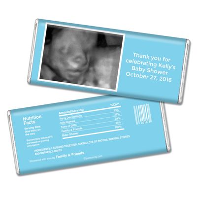 25ct Baby Shower Favors with Sonogram Photo Personalized Wrappers for Chocolate Bars (25 Pack) - Blue