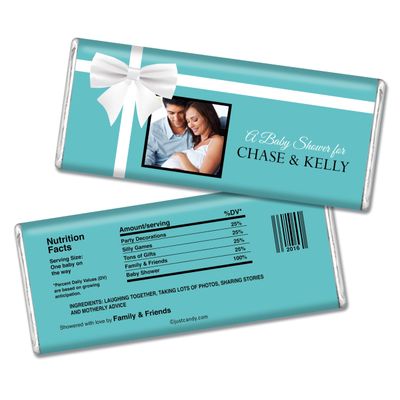 25ct Baby Shower Favors with Photo Personalized Wrappers for Chocolate Bars (25 Pack) - Tiffany