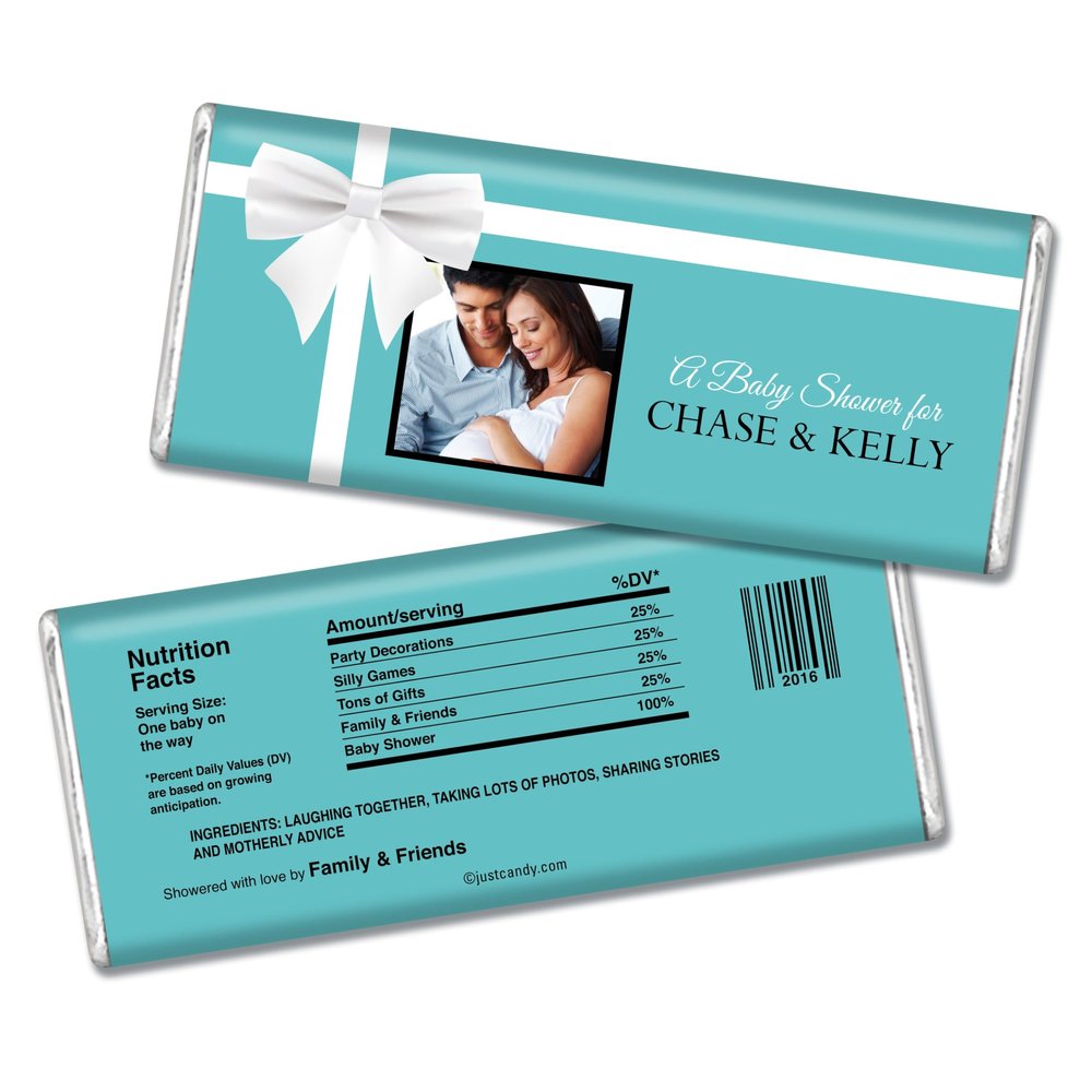 25ct Baby Shower Favors with Photo Personalized Wrappers for Chocolate Bars (25 Pack) - Tiffany
