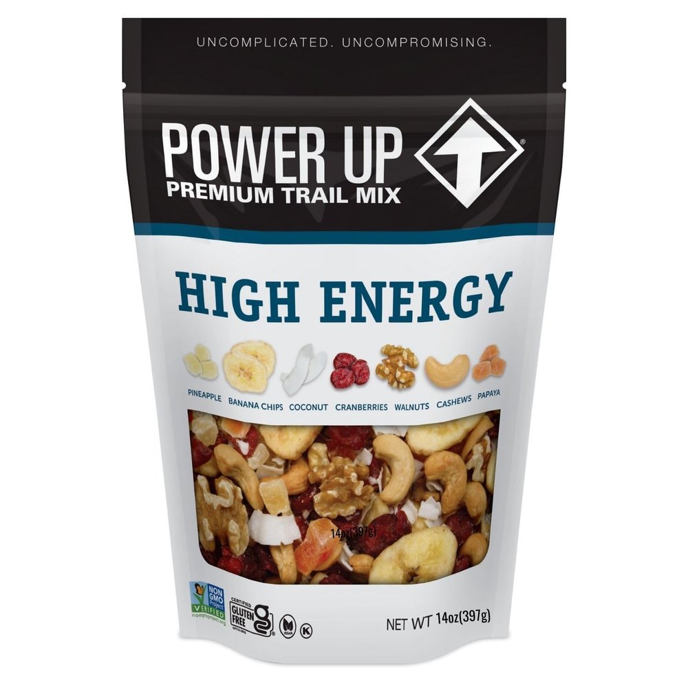 Power Up High Energy Trail Mix Walnuts, Cashews, Banana Chips, Cranberries & Mango Vegan Friendly, Kosher, Gluten-Free, Non-GMO, No Artificial Ingredients 14 oz Resealable Bags (Pack of 6)