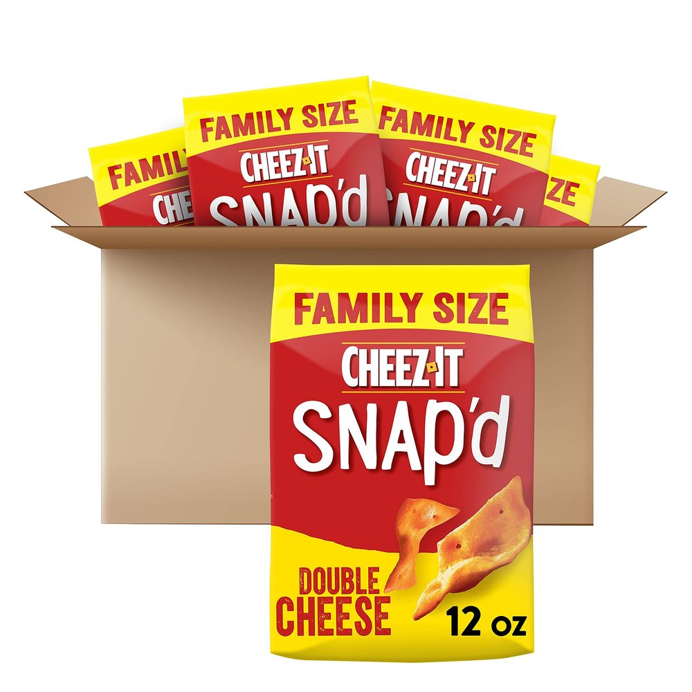 Cheez-It Snap'd, Cheesy Baked Snacks, Double Cheese, Family Size, 12oz Bag(Pack of 5)