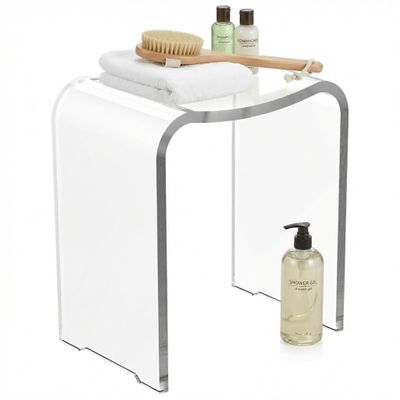 WAHFAY Acrylic Shower Bench, Clear Shower Chair for Inside Shower, Modern Waterproof Bath Seat with Rounded Edge, Bathroom Stool with Handle Hole, 300lbs Weight Capacity