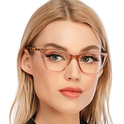 AQWANO Stylish Cat Eye Computer Reading Glasses Women Oversized Designer Blue Light Block Eyeglasses Readers Anti UV400 Eyestrain,Champagne 3.0