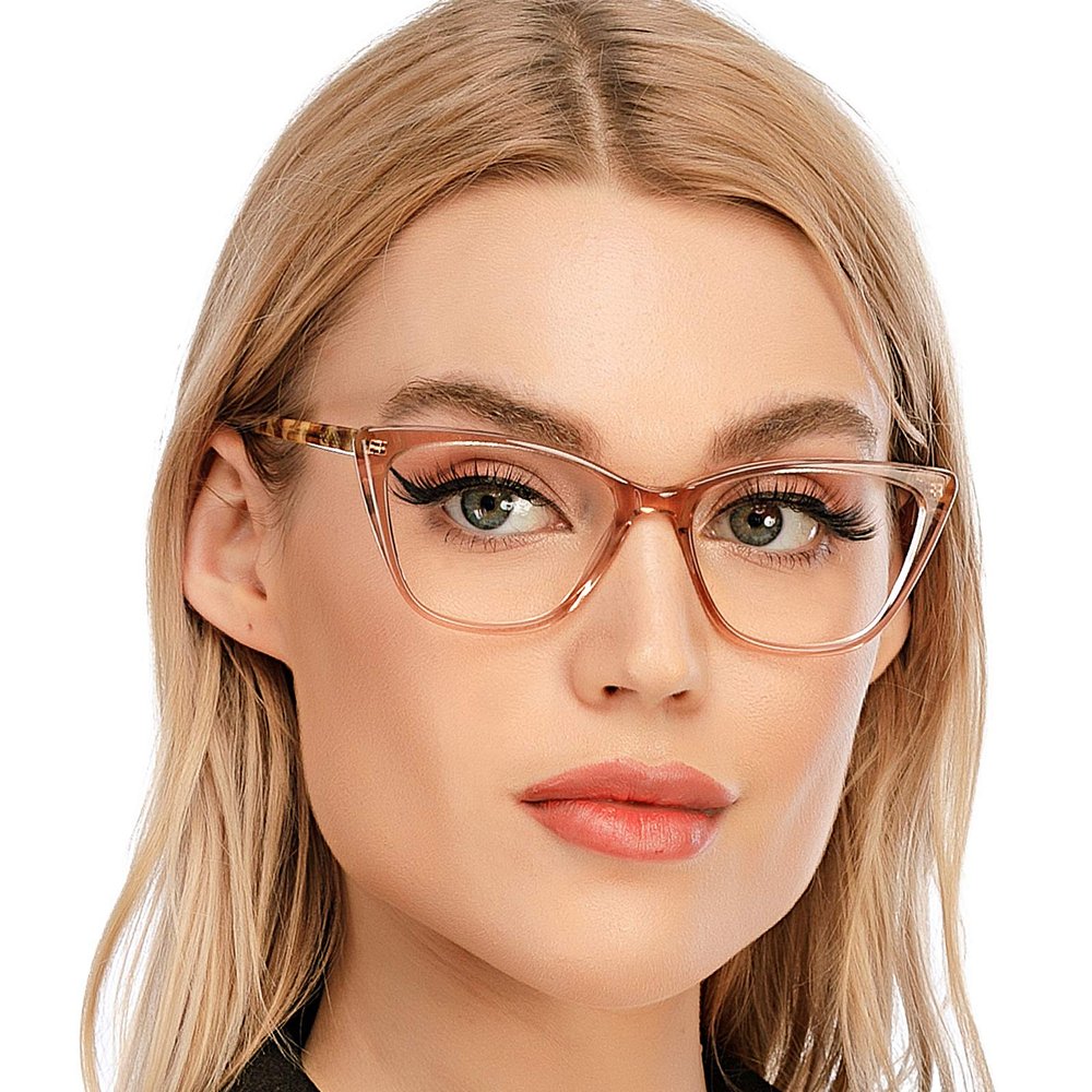 AQWANO Stylish Cat Eye Computer Reading Glasses Women Oversized Designer Blue Light Block Eyeglasses Readers Anti UV400 Eyestrain,Champagne 3.0