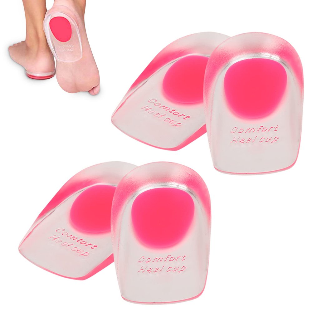 2 Pairs Women Gel Heel Cups, Soft Elastic Massage Heel Cushion Foot Pain Relief for Plantar Fasciitis Bone Spur Achilles Pain, 4.1 x 2.4 x 0.9in