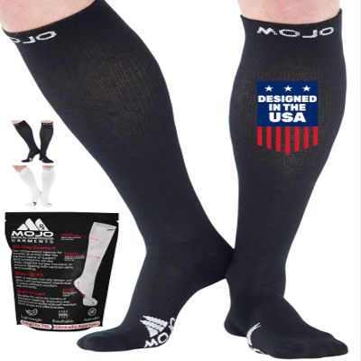Mojo - Compression Socks for Women and Men 15-20mmHg Plus Size - Women and Mens Medical Compression Stockings for Edema, Swelling, Bariatric - Black, 4X-Large - A106
