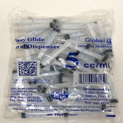 Easy Glide 5ml 5cc Oral Syringe, Caps Included, Great for Oral Medicine and Home Care, 50 Count