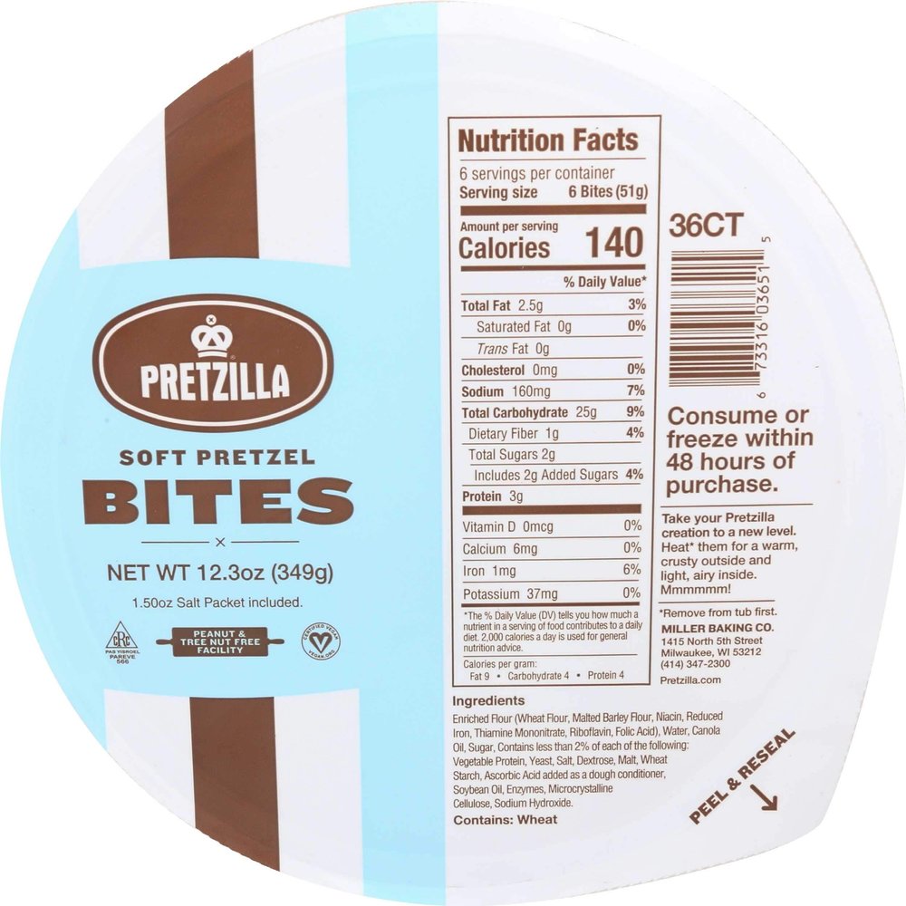 Pretzilla Soft Pretzel Bites, 12.3 Ounce Tub - 8 per case.