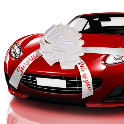 20 Inches Giant White Car Bow Big Gift Wrapping Pull Bow for Large Gift Decoration We Love You Surprise with 20 Feet Car Ribbon for Wedding Christmas Party Celebration Decor