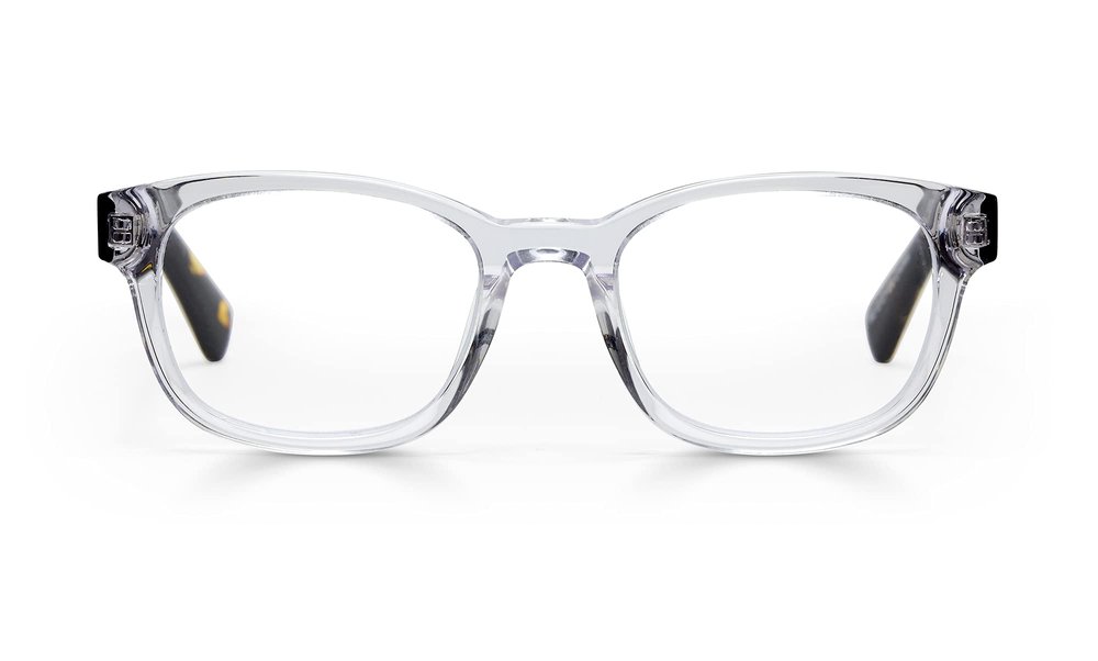 eyebobs Biff Wide Premium Unisex Reading Glasses, Crystal Front with Demi Tortoise Temples, 0.00 Strength