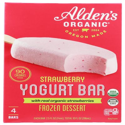 Aldens Organic Strawberry Yogurt Bar, 2.5 Fluid Ounce - 4 count per pack -- 12 packs per case.