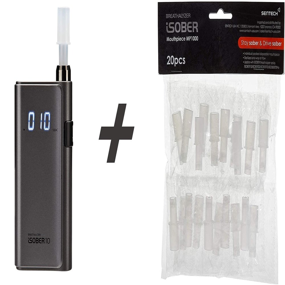 iSOBER 10 Smartphone breathalyzer with DOT,NHTSA Specification Compliant + 20 Free Mouthpieces Bundle