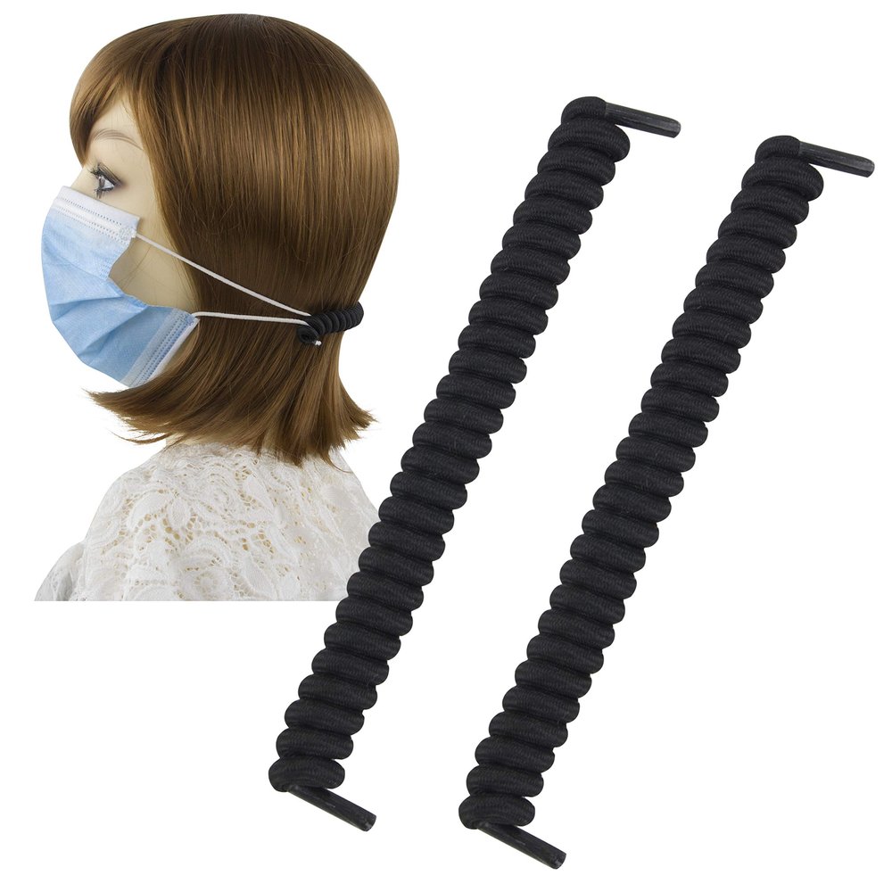 2Pack Muryobao Elastic Face Mask Lanyard, Adjustable Mask Extender Strap, Relieve Ear Pressure, Handy Facemasks Holder, Extension, Comfortable Around The Head, Ear Saver for Men Women Kids Black