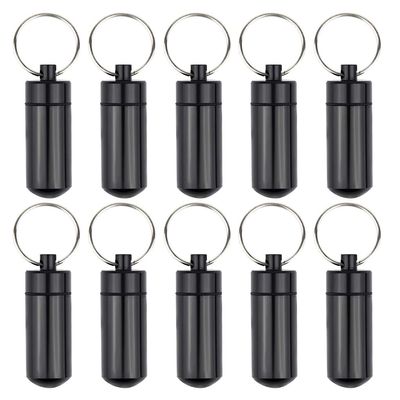10 Pcs Portable Pill Case, Bantoye Waterproof Aluminum Holders Storage Container with Keychain for Outdoor Camping Traveling, Black