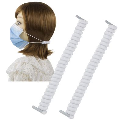 2Pack Muryobao Elastic Face Mask Lanyard, Adjustable Mask Extender Strap, Relieve Ear Pressure, Handy Facemasks Holder, Extension, Comfortable Around The Head, Ear Saver for Men Women Kids White