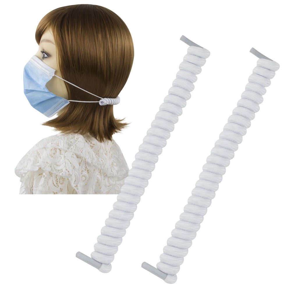 2Pack Muryobao Elastic Face Mask Lanyard, Adjustable Mask Extender Strap, Relieve Ear Pressure, Handy Facemasks Holder, Extension, Comfortable Around The Head, Ear Saver for Men Women Kids White