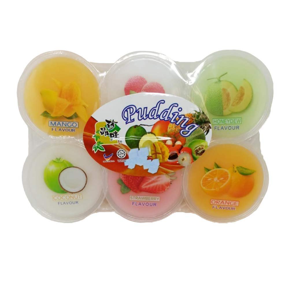 Fruit Jelly - Assorted Popping Jellies Cups - Mixed Pudding Flavours (Mango, Lychee, Orange, Coconut, Strawberry, Honey Melon) - Asian Jellies for Kids & Adults - (6cups/110g) Pack of 02