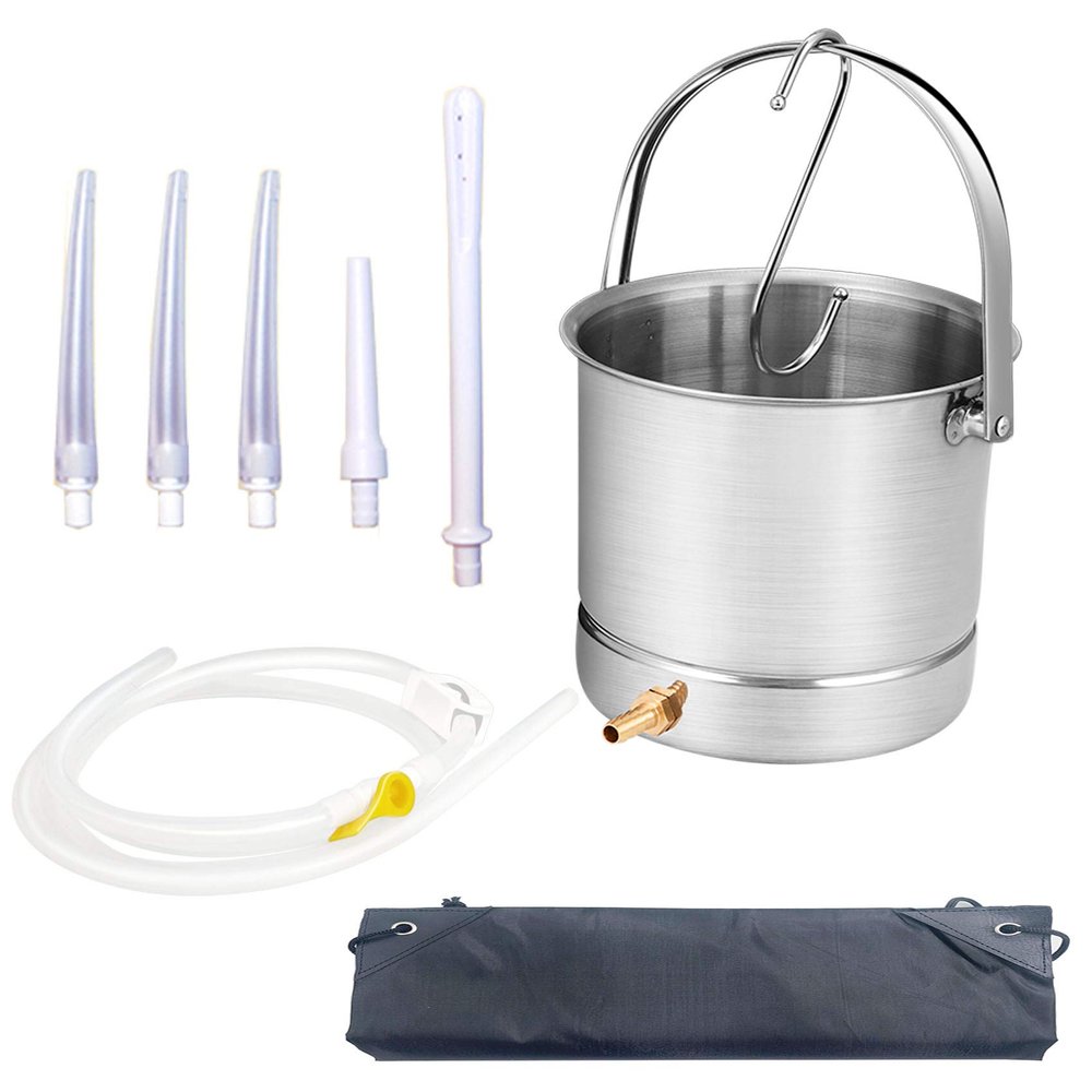 GNEGKLEAN Enema Kit Stainless Steel 2 Quart Capacity Bucket 5ft Silicone Hose for Colon Detox Cleanse Enemas