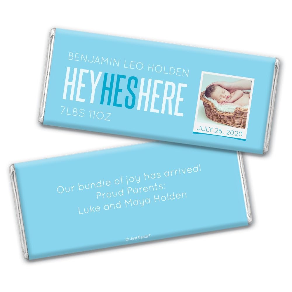 24ct Baby Boy Birth Announcement Favors Personalized Chocolate Bars (24 Pack) - Photo