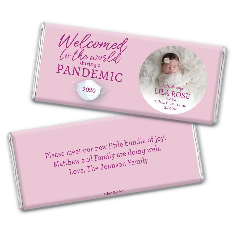 12ct Pandemic Baby Girl Birth Announcement Favors Personalized Chocolate Bars (12 Pack)