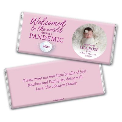 24ct Pandemic Baby Girl Birth Announcement Favors Personalized Chocolate Bars (24 Pack)