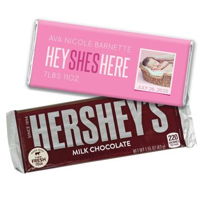 12ct Baby Girl Birth Announcement Favors Personalized Chocolate Bars (12 Pack) - Photo