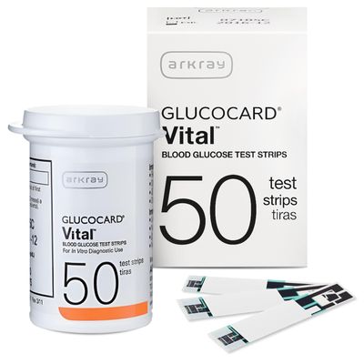 ARKRAY GLUCOCARD Vital Blood Glucose Test Strips No Coding Required, Fast 7-Second Results, 0.5 Microliter Sample Size Compatible with GLUCOCARD Vital Blood Glucose Meter, 50 Count