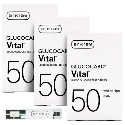 ARKRAY GLUCOCARD Vital Blood Glucose Test Strips No Coding Required, Fast 7-Second Results, 0.5 Microliter Sample Size Compatible with GLUCOCARD Vital Glucose Meter, 150 Count (3 Packs of 50)
