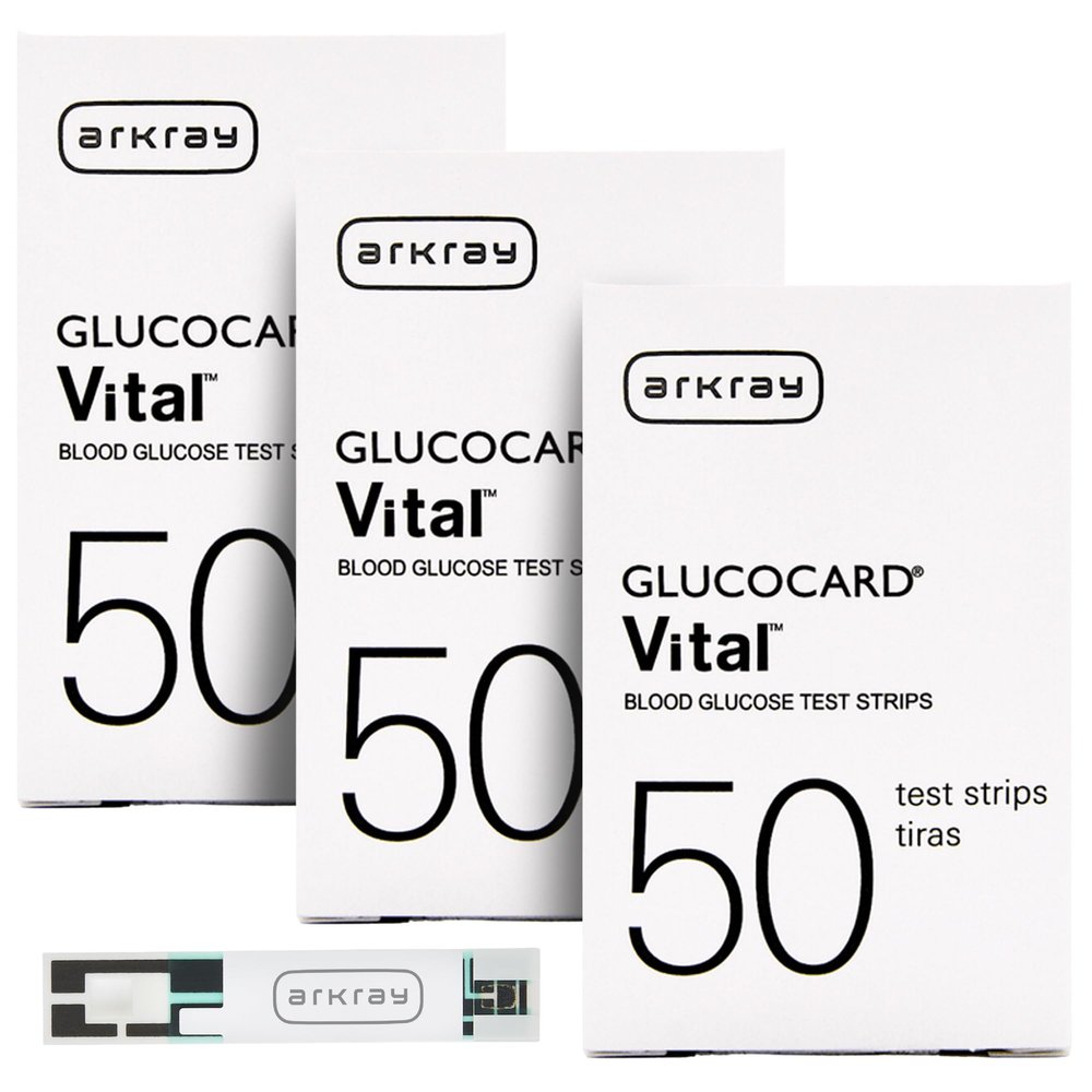 ARKRAY GLUCOCARD Vital Blood Glucose Test Strips  No Coding Required, Fast 7-Second Results, 0.5 Microliter Sample Size  Compatible with GLUCOCARD Vital Glucose Meter, 150 Count (3 Packs of 50)