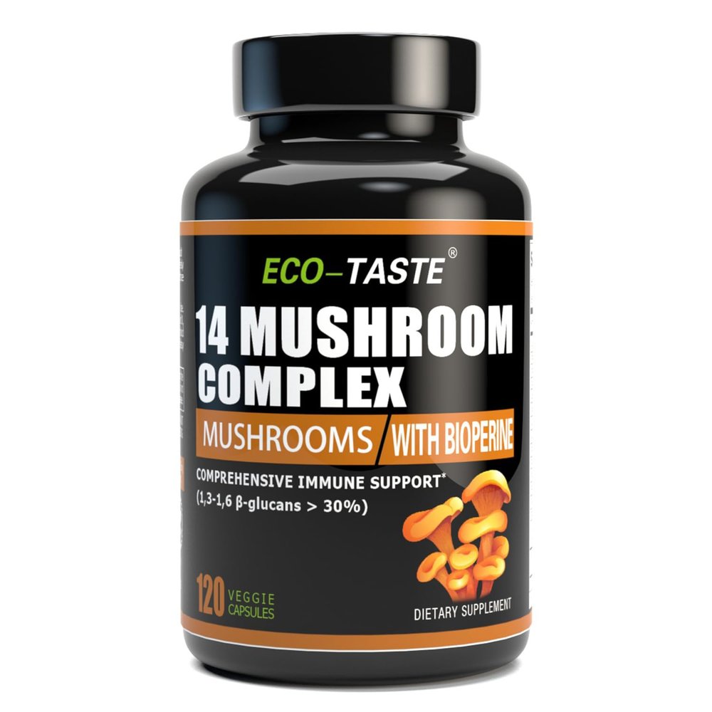 14 Mushrooms Supplement 120 Capsules - Immune System Booster & Nootropic Brain Supplement  with Lions Mane, Reishi, Maitake, Turkey Tail, Chaga Complex  Black Pepper for Absorption, 30% Beta-Glucan