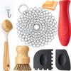 Patelai 8 Pieces Cast Iron Skillet Cleaner Care Kit Include Chainmail Scrubber, Bamboo Handle Dish Brush, Scrub Brushes, Pan Grill Scrapers for Cleaning Cast Iron Skillets, Pot & Pans(Orange) view 1