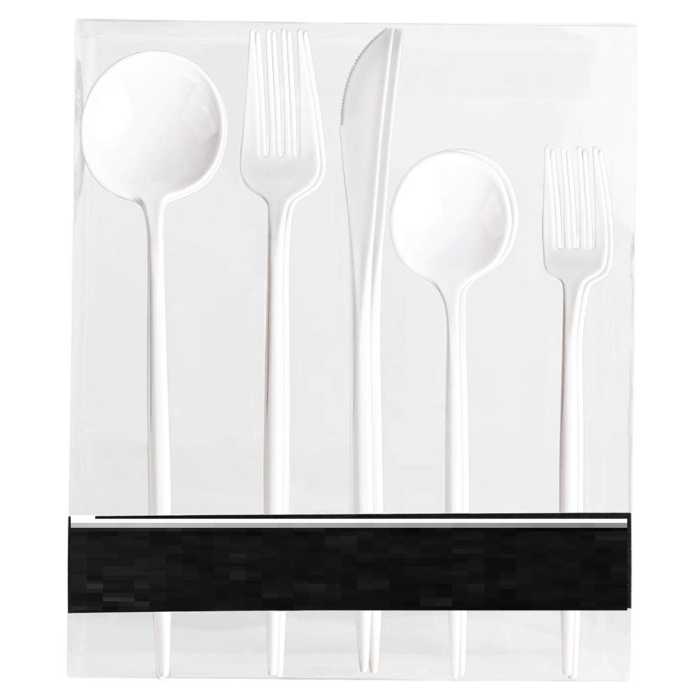 Novelty Modern Flatware Cutlery Disposable Plastic Combo Set 40 Count Luxury White, Service for 8