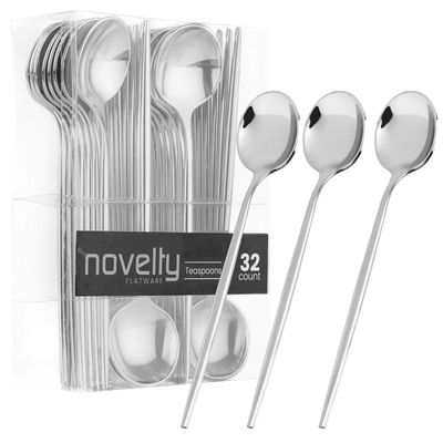Novelty Modern Flatware, Cutlery, Disposable Plastic Teaspoons/Dessert Spoon Luxury Silver 32 Count