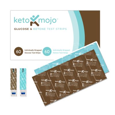 KETO-MOJO Blood Glucose and Ketone Test Strips Combo Pack | 60 Glucose + 60 Ketone Strips (120 Count) | for Use Only with GK+ Meter