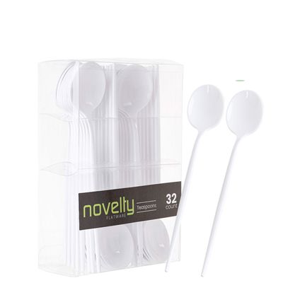 Novelty Modern Flatware, Disposable Plastic Cutlery, Soup Spoons Luxury White 32 Count