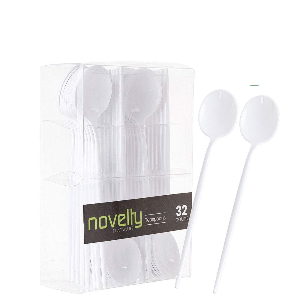 Novelty Modern Flatware, Disposable Plastic Cutlery, Soup Spoons Luxury White 32 Count