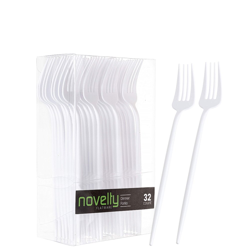 Novelty Modern Flatware, Cutlery, Disposable Plastic Dinner forks Luxury White 32 Count