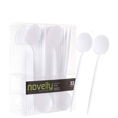 Novelty Modern Flatware, Cutlery, Disposable Plastic Teaspoons/Dessert Spoon Luxury White 32 Count
