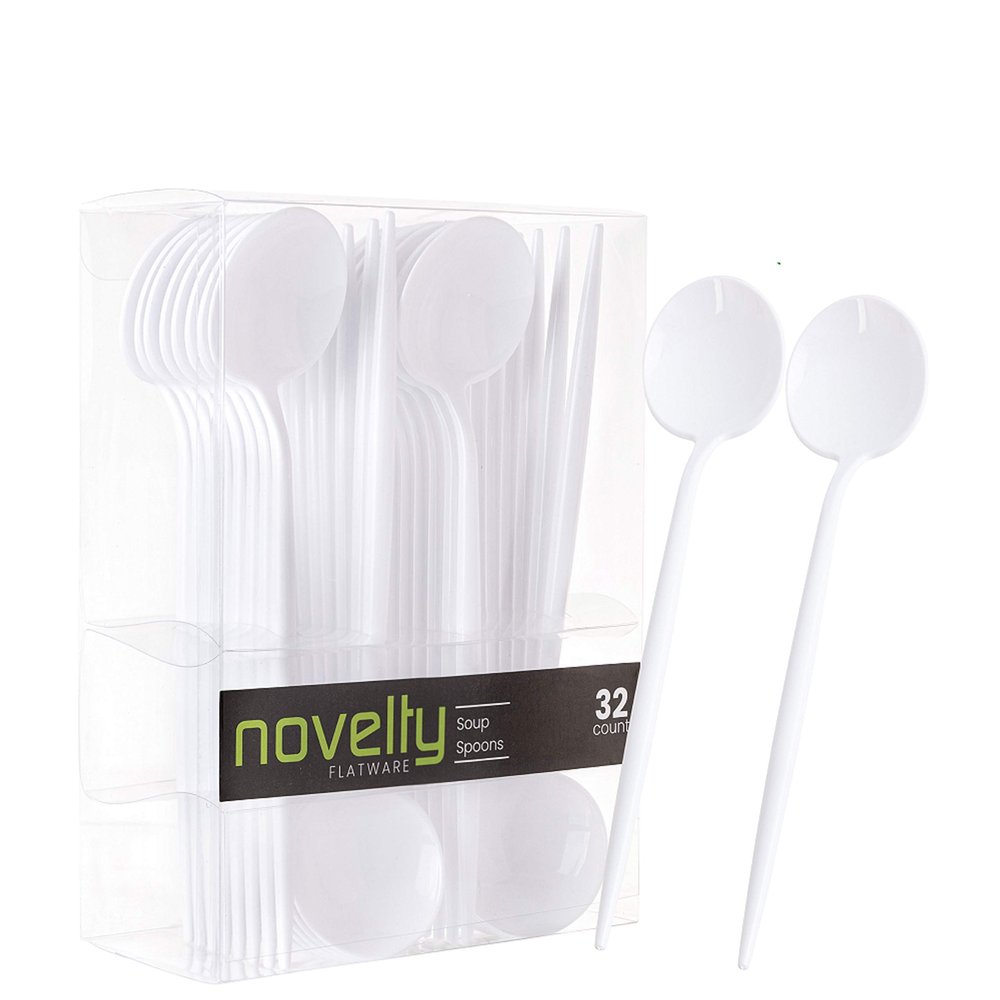 Novelty Modern Flatware, Cutlery, Disposable Plastic Teaspoons/Dessert Spoon Luxury White 32 Count