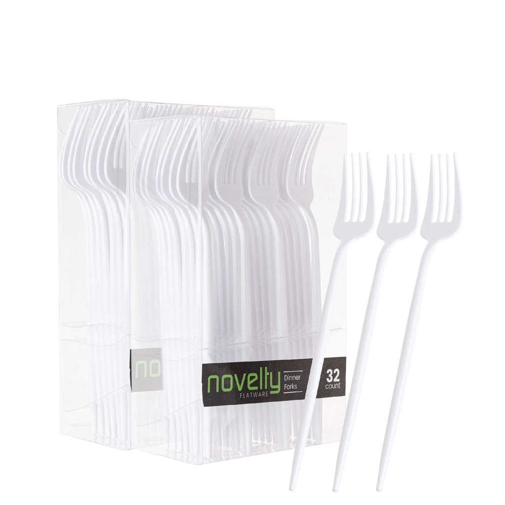 Novelty Modern Flatware, Cutlery, Disposable Plastic Dinner forks Luxury White 64 Count