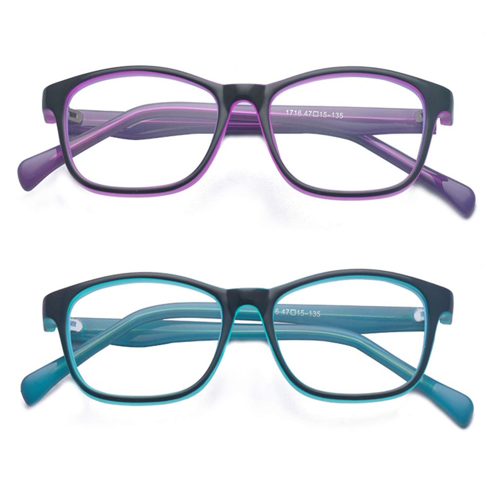 ALWAYSUV 2 Pack Boys Girls Blue Light Blocking Computer Glasses Square Eyeglasses Frame Anti Blue Ray Computer Game Glasses