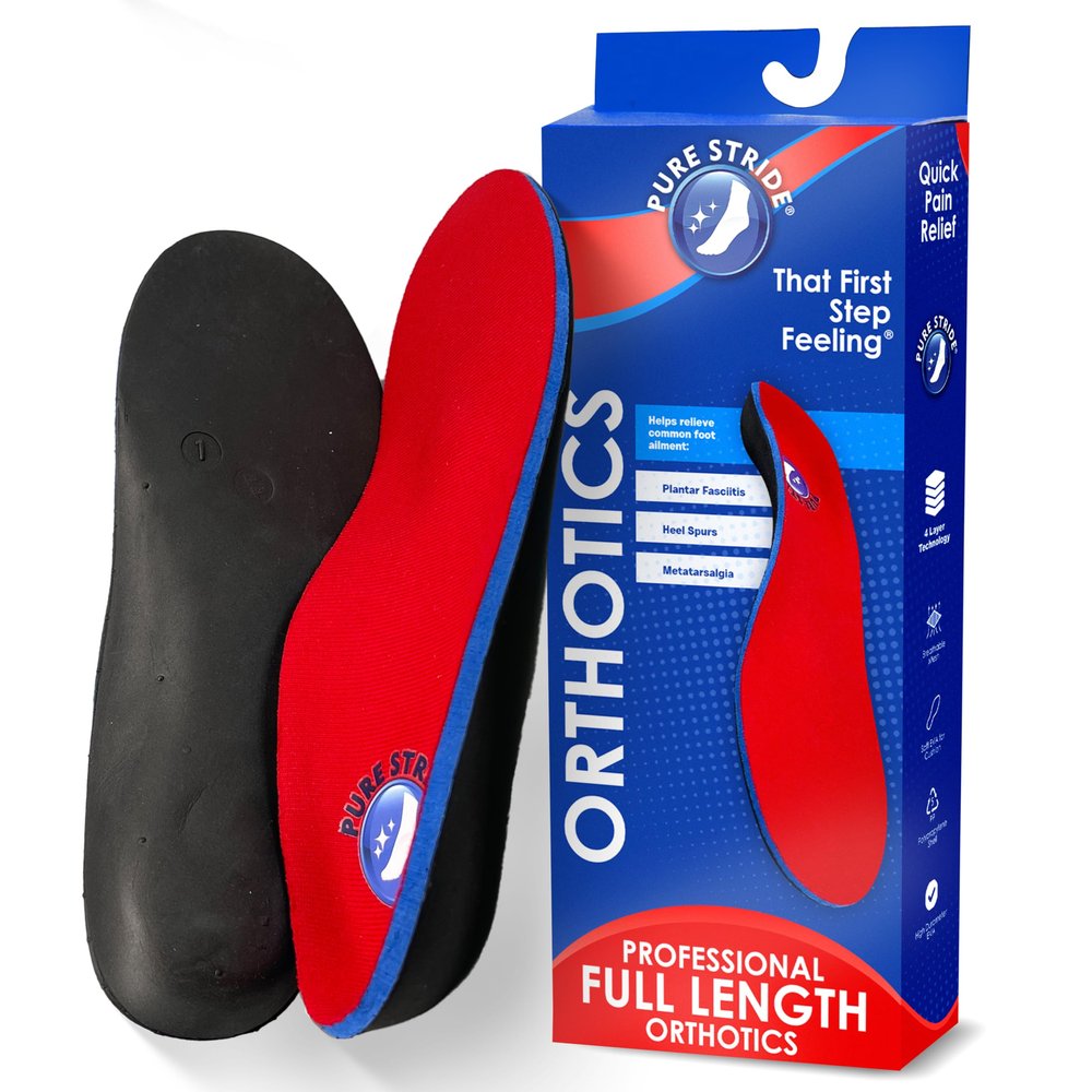 Pure Stride Professional Full Length Orthotics - Shoe Insert & Support for Metatarsals, High Arch, Flat Feet - Pain Relief for Plantar Fasciitis, Arch, Heel - 1 Pair, Men's 4-4.5 / Women's 6-6.5