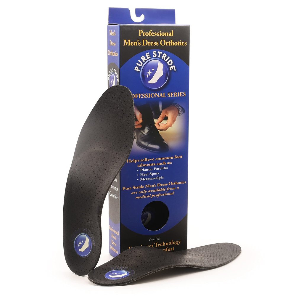 Pure Stride Professional Mens Dress Insoles - Shoe Insert & Support for Metatarsals, High Arch, Flat Feet - Pain Relief for Plantar Fasciitis, Arch, Heel - 1 Pair, Men's 10-10.5