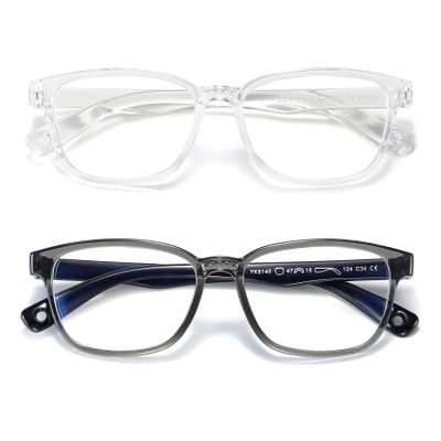 AHXLL Kids Blue Light Blocking Glasses 2 Pack, Anti Eyestrain & UV Protection, Computer Gaming TV Phone Glasses for Boys Girls Age 3-9 (Clear+ Transparent Black)