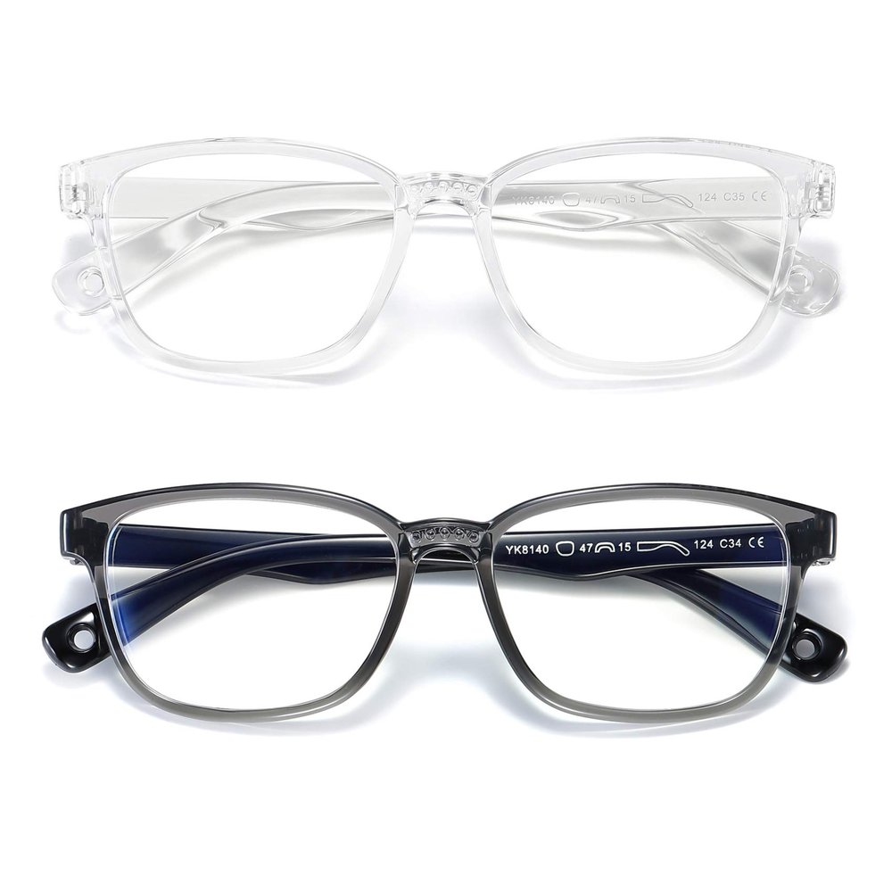 AHXLL Kids Blue Light Blocking Glasses 2 Pack, Anti Eyestrain & UV Protection, Computer Gaming TV Phone Glasses for Boys Girls Age 3-9 (Clear+ Transparent Black)