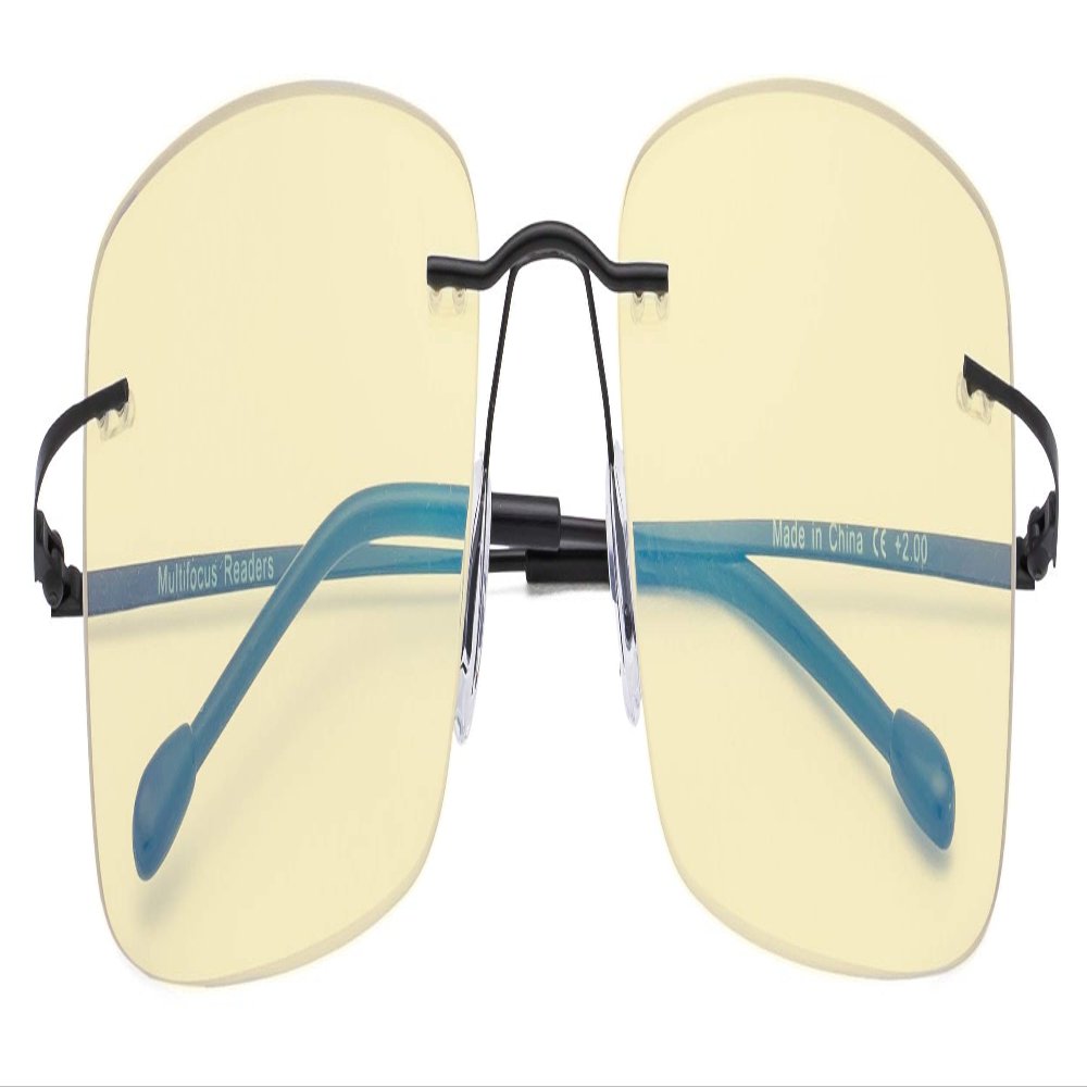 CessBlu Blue Light Blocking Glasses for Men Reading Computer Anti Glare UV Eyeglasses Flexible Rimless Yellow Filter(Black)