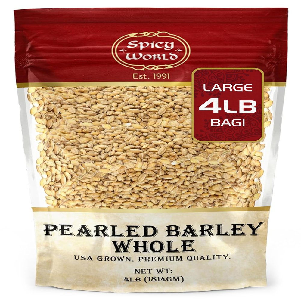 Spicy World Pearl Barley (Whole) Grain 4 LB Jumbo Bag - USA Grown (64oz) - All Natural, Non-GMO Source, Resealable